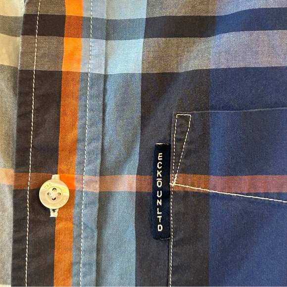 Ecko Unlimited Blue and Orange Plaid Button Down Shirt Y2K Cotton XL - Picture 4 of 7